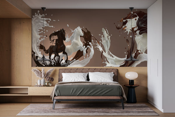  Brown & White Running Horses Wallpaper Mural