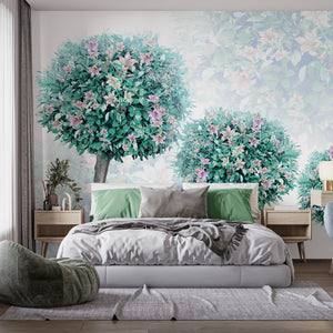 Wall Mural Fantasy | Green & Pink Botanical Wallpaper