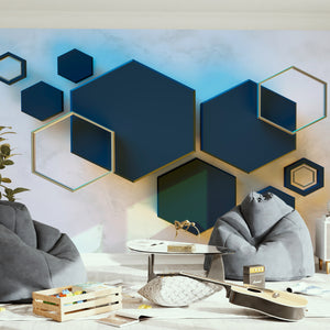 Abstract Wallpaper Mural | Blue & Gold Abstract Geometric Wallpaper