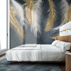 Fantasy Wallpaper | Black & White Feathers Wall Mural