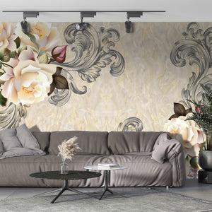 Wall Mural Fantasy | Beige Rose Flower Abstract Wall Mural