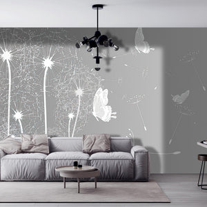 Fantasy Wallpaper | White Dandelions & Butterflies Wallpaper