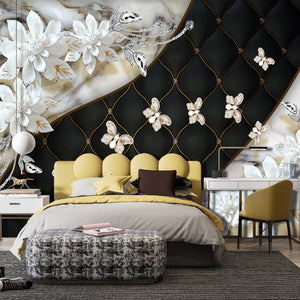 Wall Mural Fantasy | White Flower & Leather Texture Mural