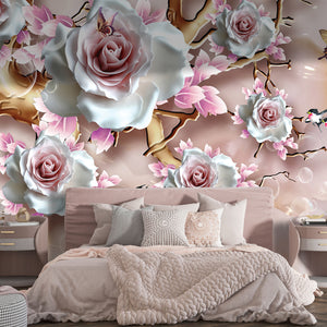 Wall Mural Fantasy | Large Rose Flower Branch Wall Mural