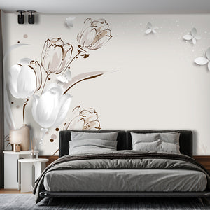 Wall Mural Fantasy | Brown & White Flower Silhouette Wall Mural
