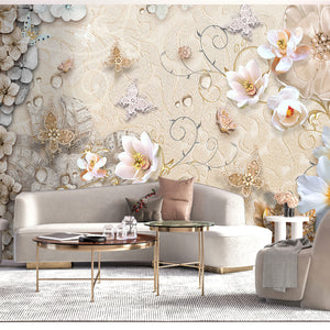 Fantasy Wallpaper | Beige Flowers Wall Mural