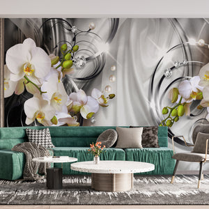 Fantasy Wallpaper | White Large Orchid Flower Branch Wallpaper