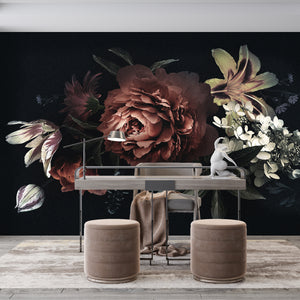  Dark Floral Acrylic Painting Wallpaper
