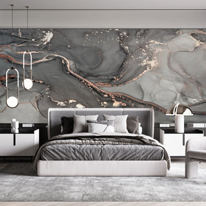  Grey & Gold Abstract Marble Wall Mural