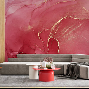  Red & Gold Alcohol Marble Wall Mural