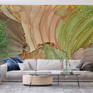  Alcohol Inks Green & Beige Wall Mural