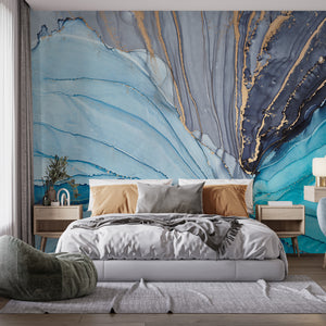  Blue & Grey  Alcohol Inks Wall Mural 