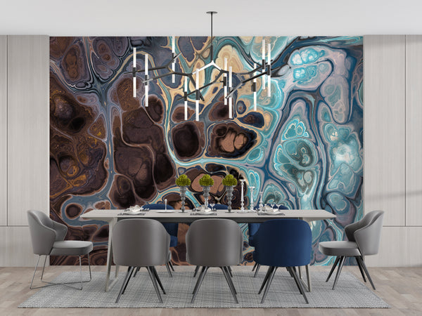 Fluid Art Wallpaper Mural, Non Woven, Multicolored Alcohol Inks Wall Mural, Abstract Wall Mural