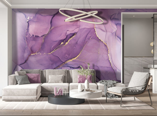  Purple & Gold Alcohol Inks Wall Mural