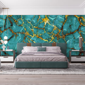 Turqoise & Gold Marble Texture Mural