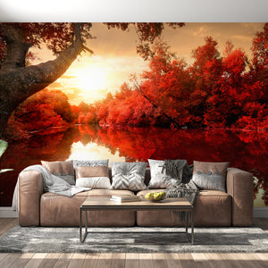  Red Autumn on the river Wallpaper