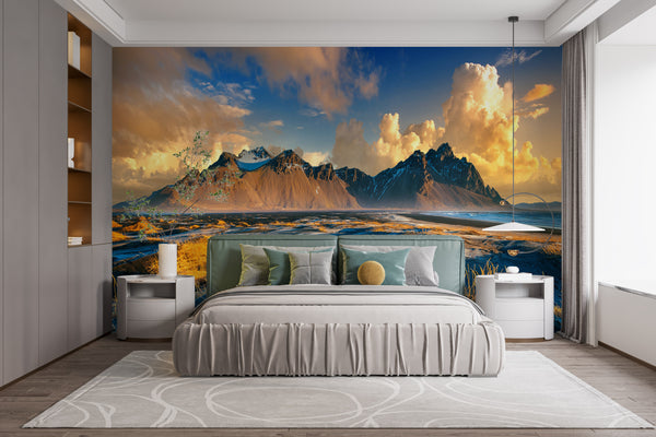Nature Wallpaper, Non Woven, Panoramic landscape at sunrise Wallpaper, Mountains Wall Mural