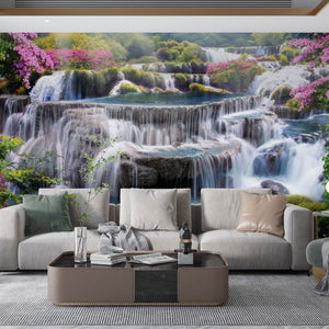 Murals of Waterfalls | Pink Flower Trees Wall Mural