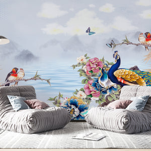 Fresco Mural | Peacock and Birds Wallpaper