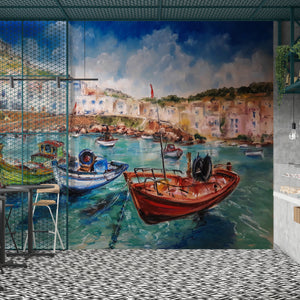 Fresco Wallpaper | Sailing Boat in the Sea Wallpaper