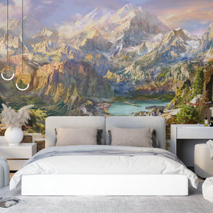 Fresco Wallpaper Mural | View on Mountain Landscape and Lake Wallpaper