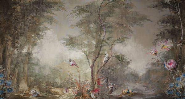 Fresco Wallpaper, Non Woven, Chinoiserie Wallpaper, Vintage Tropical Forest Wall Mural