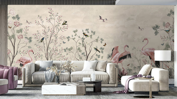 Fresco Wallpaper | Pink Flamingo Wall Mural