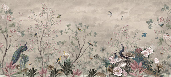 Fresco Wallpaper, Non Woven, Vintage Chinoiserie Wallpaper, Peacock Birds Wall Mural, Jungle Wallpaper
