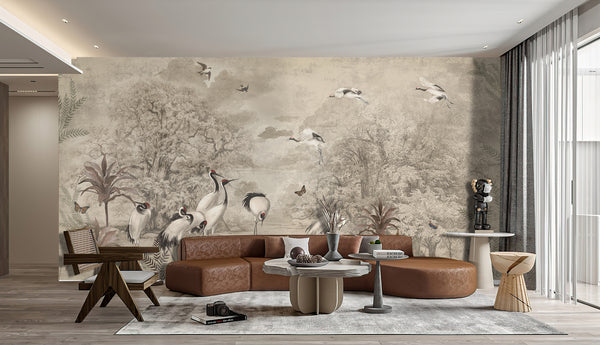 Fresco Mural | White Heron Birds Wall Mural