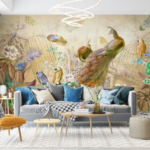 Fresco Mural | Peacock and Birds Wallpaper