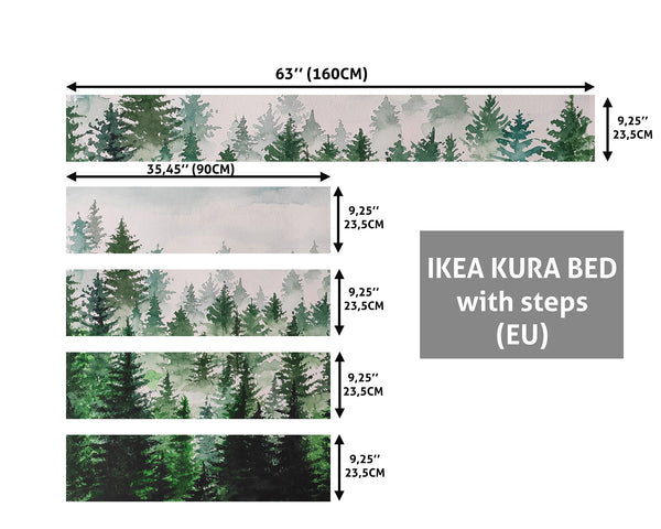 Kura Bed Stickers, Watercolor Forest IKEA Kura Bed Decal, Decal for Kids, Boho Removable Stickers, Ikea bunk bed sticker, Peel and Stick Vinyl, Nursery Decor