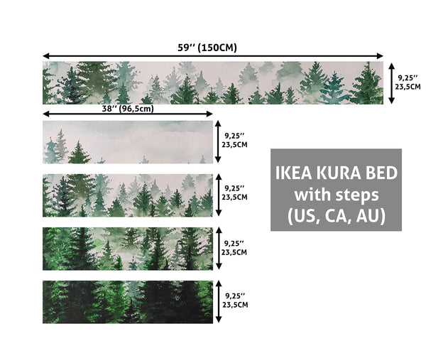 Kura Bed Stickers, Watercolor Forest IKEA Kura Bed Decal, Decal for Kids, Boho Removable Stickers, Ikea bunk bed sticker, Peel and Stick Vinyl, Nursery Decor