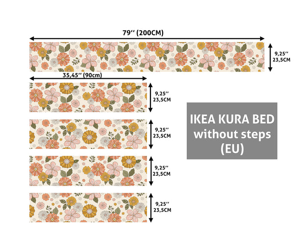 IKEA Kura Bed Decal Retro Flowers, Nursery Ikea Decal for Girls, Boho Flowers Ikea bunk bed, Floral Wrap for kura bed, Removable Sticker