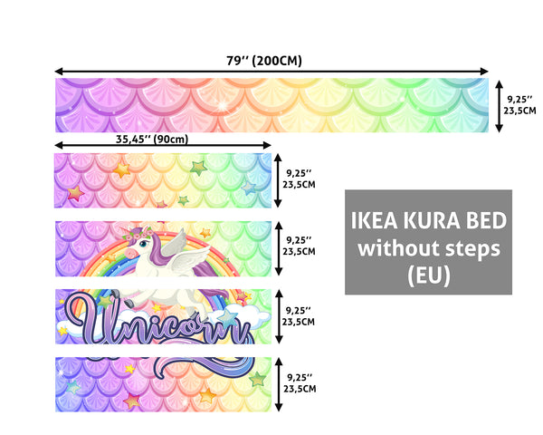 Decorative Ikea Kura Bed Decal, Rainbow Unicorn IKEA Kura Bed Decal, Decals for Kura Bed, Ikea Kura Bed Decal for Girls, Peel & Stick, Removable Vinyl Sticker, Gift Idea