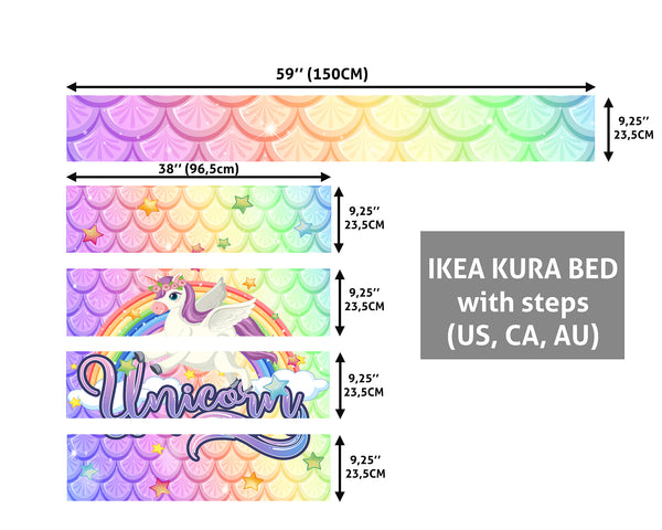 Decorative Ikea Kura Bed Decal, Rainbow Unicorn IKEA Kura Bed Decal, Decals for Kura Bed, Ikea Kura Bed Decal for Girls, Peel & Stick, Removable Vinyl Sticker, Gift Idea