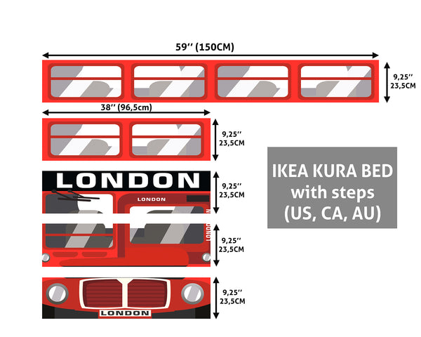 Decals For Kura Bed, London Bus for Boys IKEA Kura Bed Decal, Decal for Boys Retro Bus, Ikea bunk bed sticker, Wrap kura bed, Peel & Stick Vinyl, Removable Decal