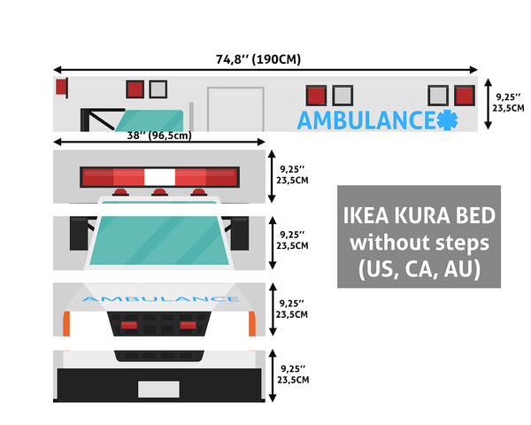 Decals For Ikea Kura Bed, Ambulance Vehicle Decals Bed Ikea Kura Bed Decal, Decal for Boys, Ikea bunk bed sticker, Wrap kura bed, Peel & Stick Vinyl, Removable Decal