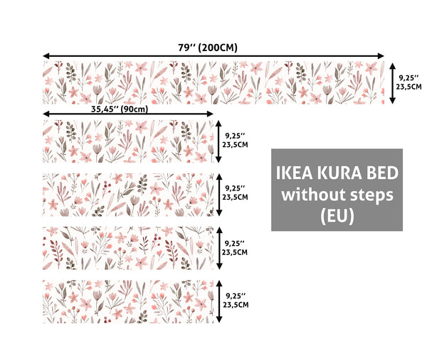 Decals For Kura Bed, Pink Wildflowers IKEA Kura Bed Decal for Girls, Floral Ikea bunk bed stickers, Peel & Stick Vinyl, Ikea Decals, Removable Decal, Custom Size