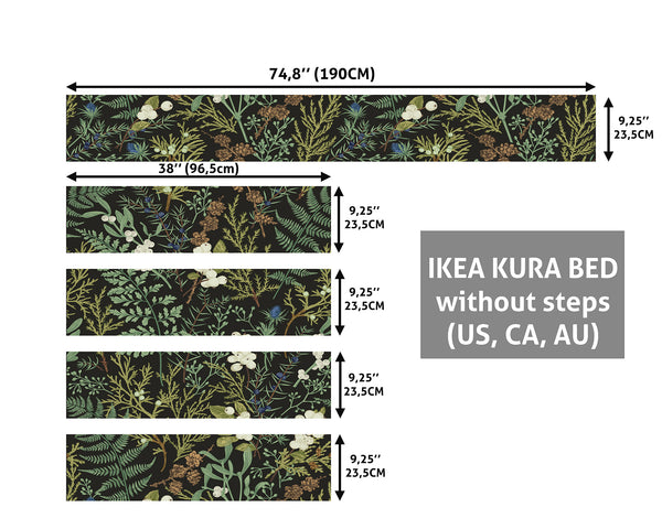 Decals For Kura Bed, Dark Botanical Leaves IKEA Kura Bed Decal for Kids, Ikea bunk bed stickers, Peel & Stick Vinyl, Ikea Decals, Removable Decal, Custom Size