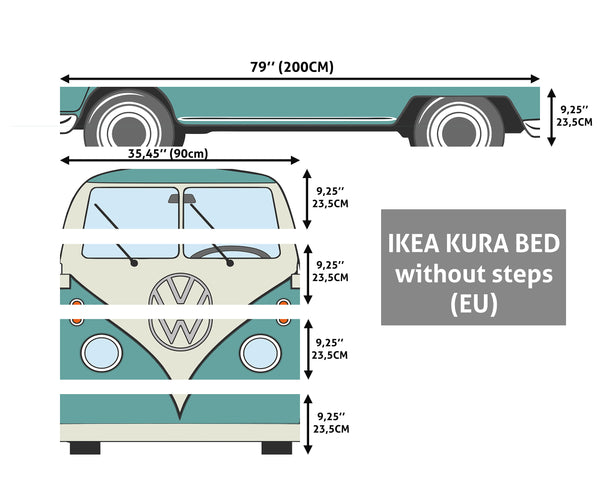 Ikea Kura Bed Decor, Mint Green Hippie Van IKEA Kura Bed Decal, Decal for Boys Retro Bus, Ikea bunk bed sticker, Wrap kura bed, Peel&Stick Vinyl, Removable Decal