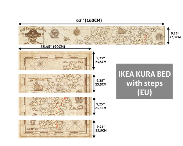 Kura Bed Decals, Vintage Treasure Map IKEA Kura Bed Decal, Nursery Ikea Decal for Boys, Pirate Themed Ikea bunk bed, Wrap for kura bed, Removable Sticker