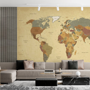 Political World Map Wallpaper Mural | Vintage World Wallpaper