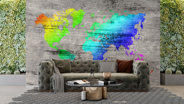 World Map Wallpaper | Rainbow Colors Continents Wallpaper