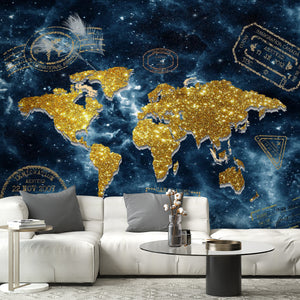 Political World Map Wallpaper Mural | Golden World Map Wallpaper