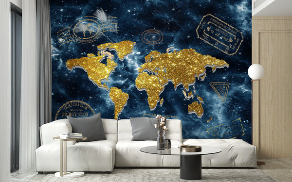 Political World Map Wallpaper Mural | Golden World Map Wallpaper