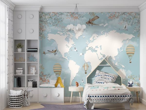 World Map Murals | Boy World Map Around World Wallpaper