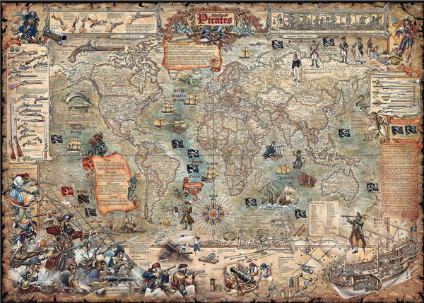 World Map Wallpaper, Non Woven, Pirates Vintage Map Wallpaper, Treasure Map World Wall Mural