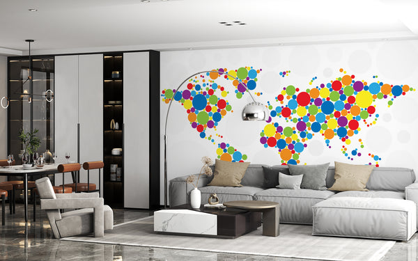 World Map Murals for Walls | Circles of the World Map Wallpaper