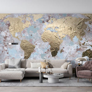 World Map Murals | Golden Map Wallpaper