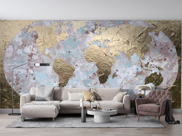 World Map Murals | Golden Map Wallpaper